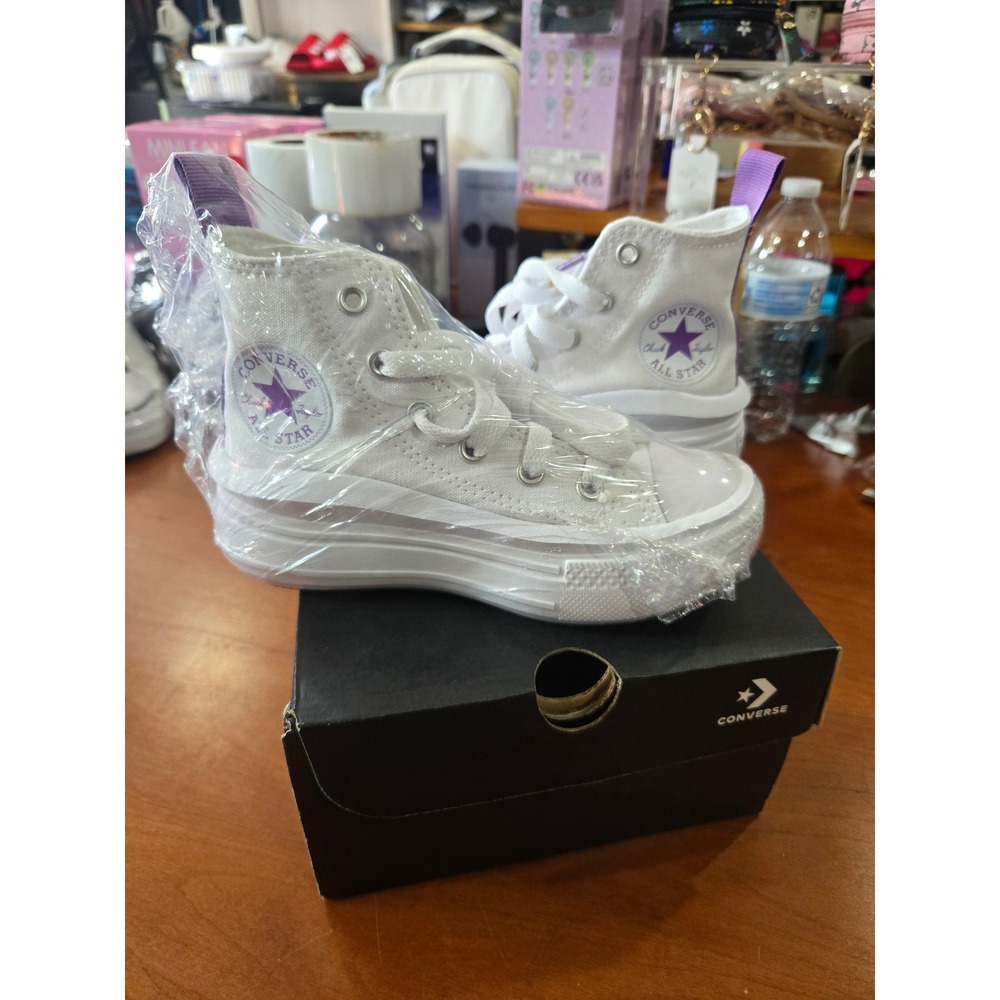 Converse CTAS Move Hi White Pixel Purple Youth 11 Platform Sneakers A03669C